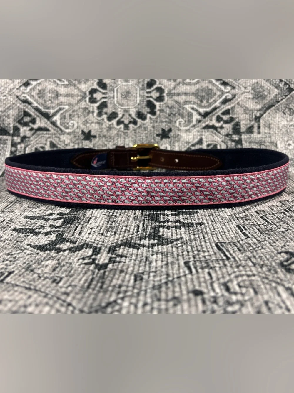 Vineyard Vines Pink Whale Motif Leather-Trim Belt size‎ 28